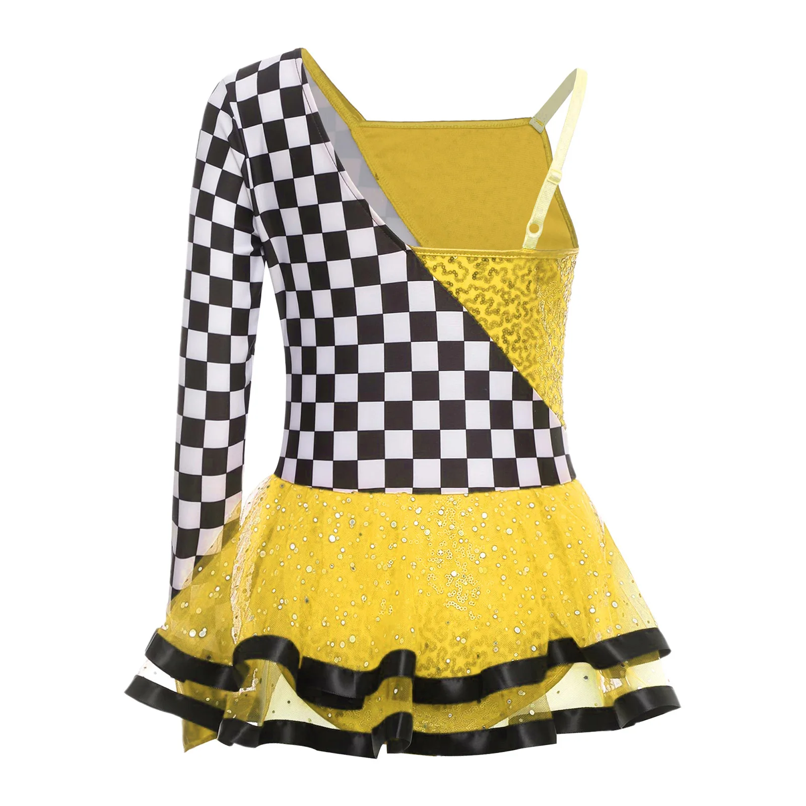 في سن المراهقة الفتيات هالوين المتسابق سباق السيارات سائق تأثيري حلي كتف واحد الشطرنج الترتر توتو يوتار فستان للكرنفال