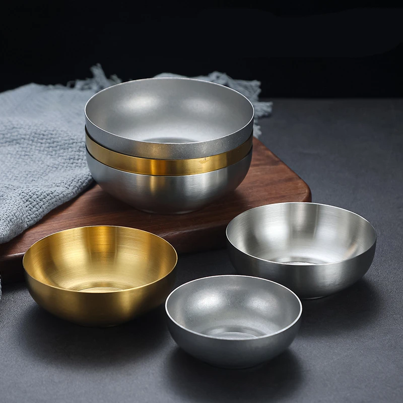 

12CM Gold 304 stainless steel Ramen Rice Bowls Food Containers Tableware Fruit Bowl Korean Pickle Salad Noodles