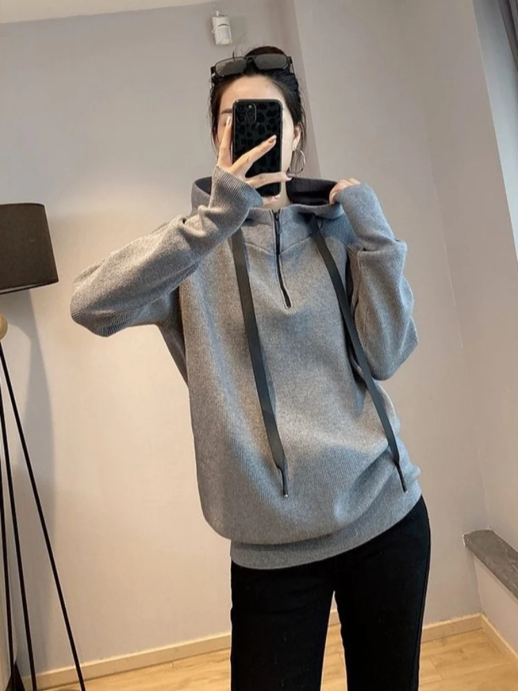 Women Half Zip Hoodie Pullover Sweatshirt Fall Winter Casual Long Sleeve Loose Hooded Tops Streetwear