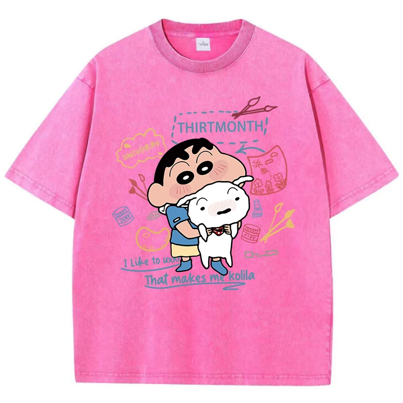 Crayon Shin-Chan Holding Onto Xiaobai Girl Tshirt Summer American Retro Cotton T Shirt Design Soft T Shirts Short Sleeved image 3