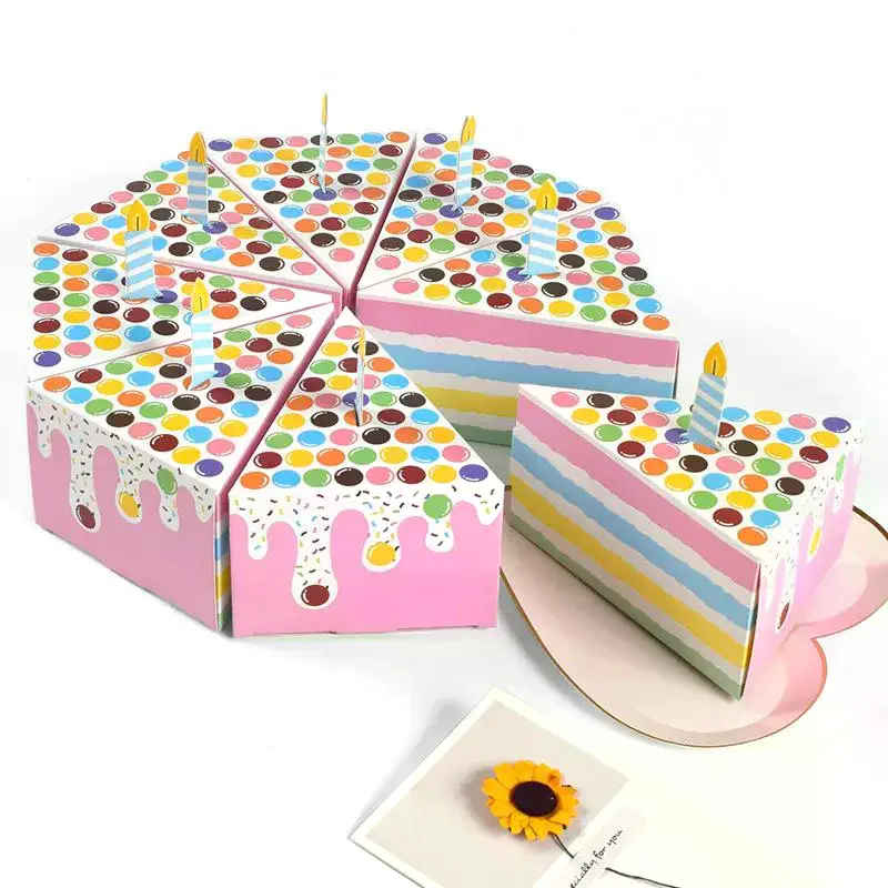8Pcs Triangular Cake Shaped Paper Gift Box Cookie Candy Baby Shower Favors Treat Kids Birthday Party Dessert Packaging Boxes