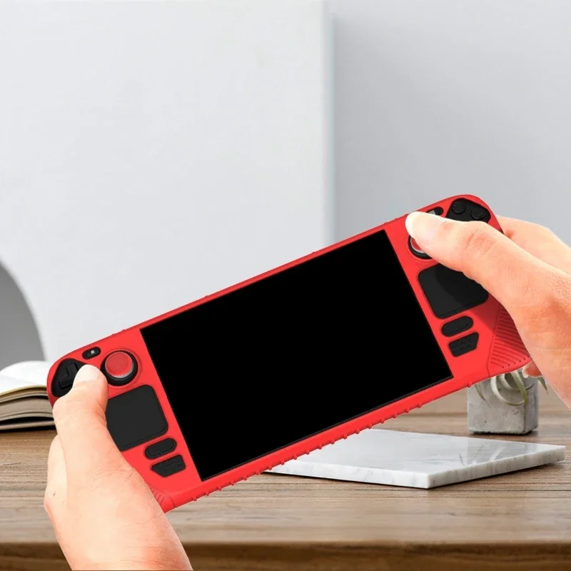 For Steam Deck Soft Silicone Protective Cover Case with 4 Joystick Caps Durable Shockproof Shell Gaming Console Accessories