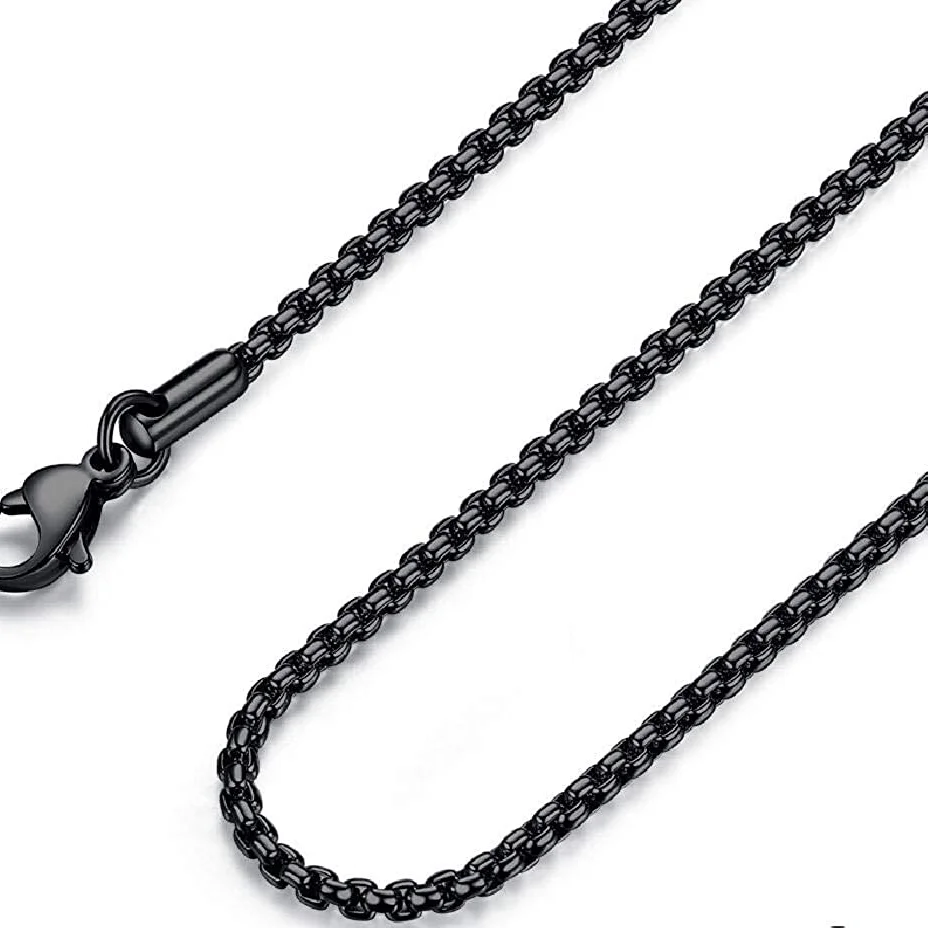 USENSET 2MM 3MM 4MM Mens Womens Stainless Steel Black Rolo Cable Chain High Quality Box  Necklace  18-36 Inch