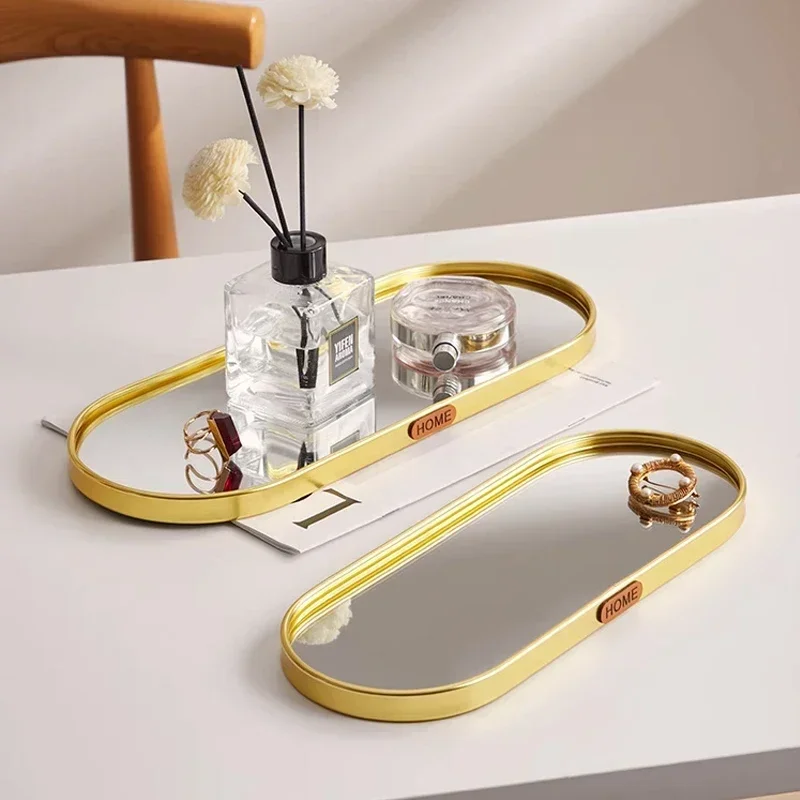 Nordic Glass Oval Aromatherapy Candle Mirror Storage Plate Gold Jewelry    Living Room  Decoration Desktop