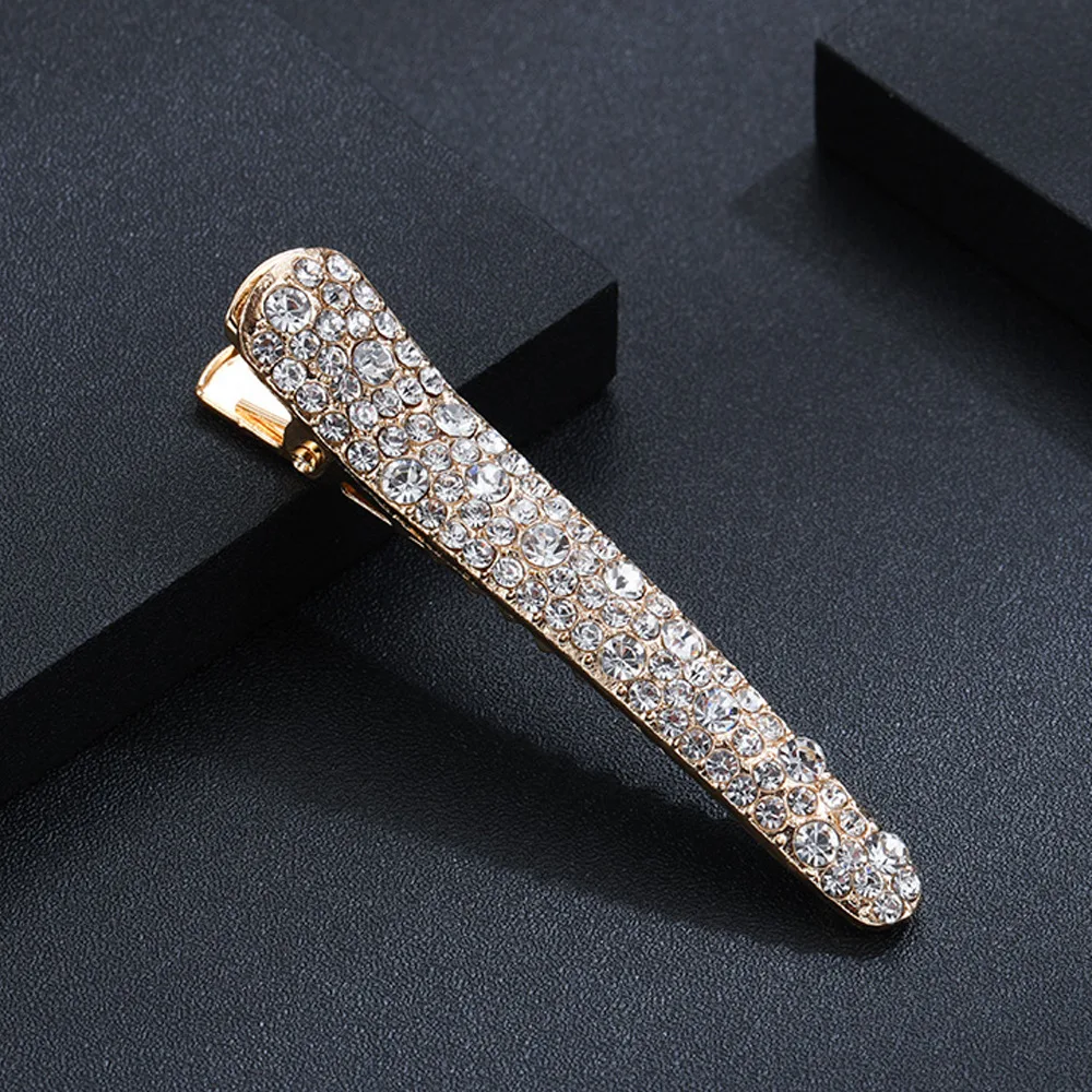 Beautiful Hair Clips for Woman Gold Color Metal Alligator Clip Fine Rhinestone Grains Hair Bangs Decorations