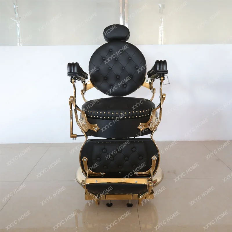 

Парикмахерское кресло ML Barbershop с подъемным механизмом, винтажное золотое кресло для мужского стрижения, кресло для стрижки с масляной обивкой.