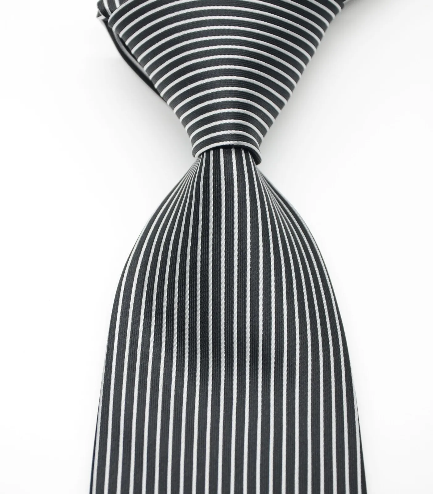 New Men's Tie Striped Black Sliver Classic JACQUARD WOVEN Handmade Silk Men's Tie Necktie