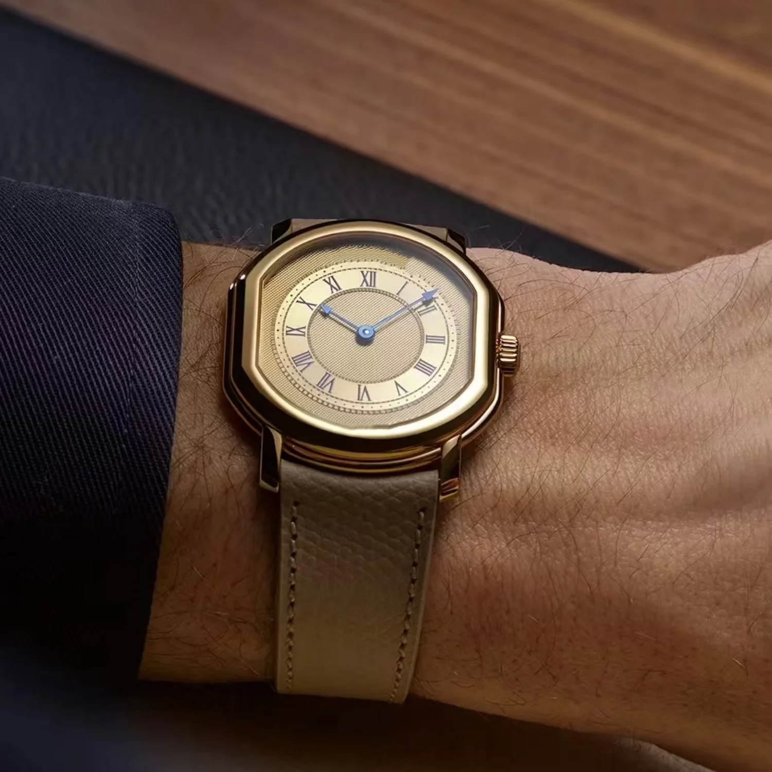 Wine Barrel Shaped Quartz Watch timing Series with Japanese Movement 36mm Diameter 9mm Thickness Steel Case Leather Strap 3ATM