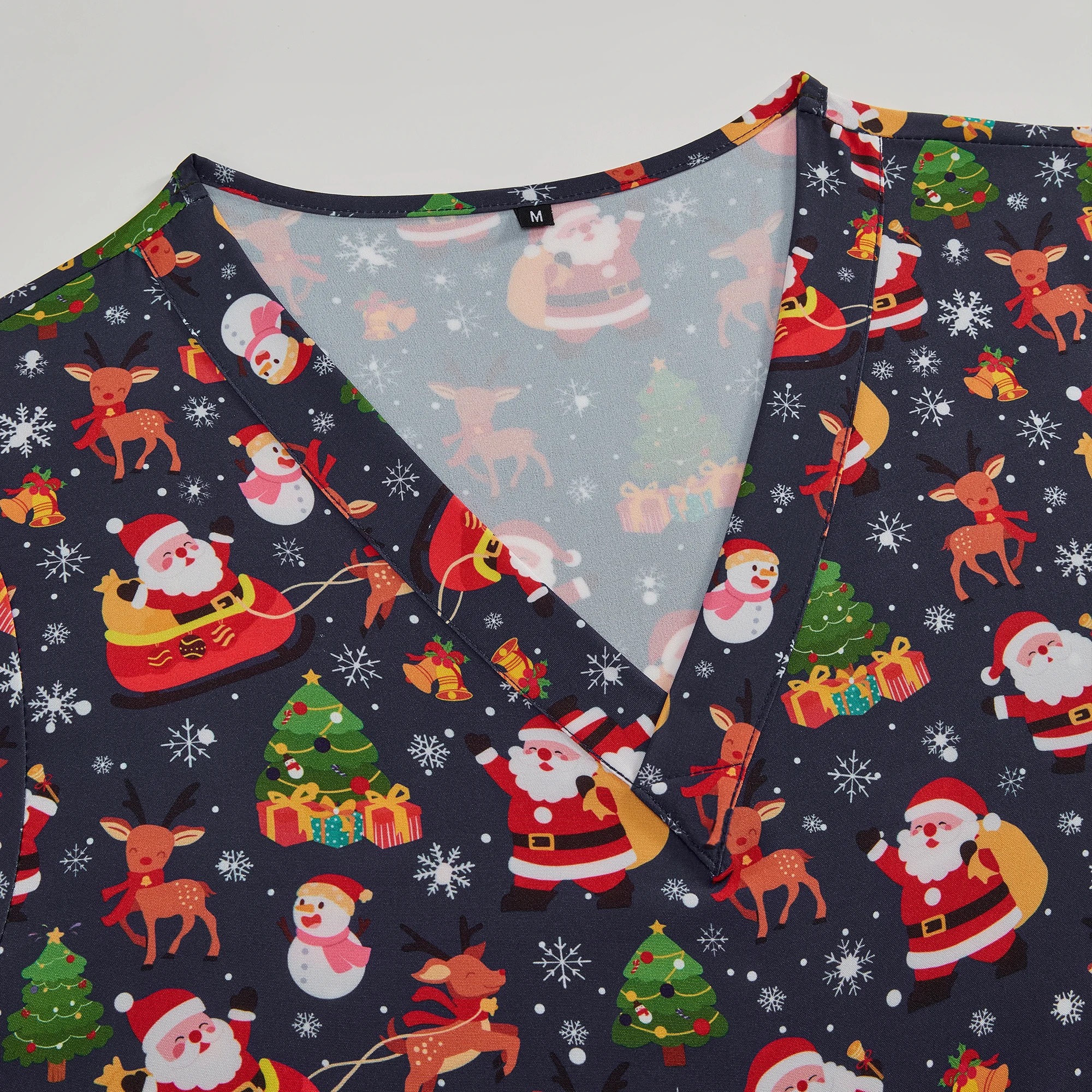 【Рождество】Женский скраб-топ, темно-синий хирургический медицинский праздник, мультяшный Санта-Клаус, олень, униформа медсестры, больница