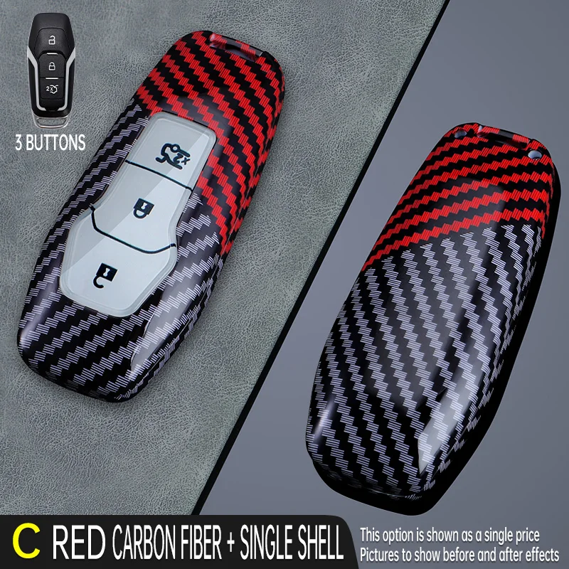 Carbon Fiber Car Key Cover Fob Case Shell for Ford Fusion F-150 Explorer Edge Mustang Mondeo Kuka 2013 2014 2015 2016 2017 2018 view 2