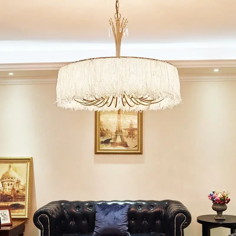 

American retro living room dining room pendant light French luxury bedroom luxurious crystal chandelier