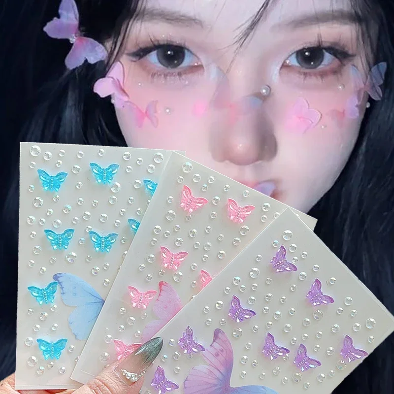 ملصقات الفراشة الشمسية ذاتية اللصق DIY كريستال الماس الوجه الشارات المؤقتة الوشم النسيج اليومي بريق ماكياج ملصق