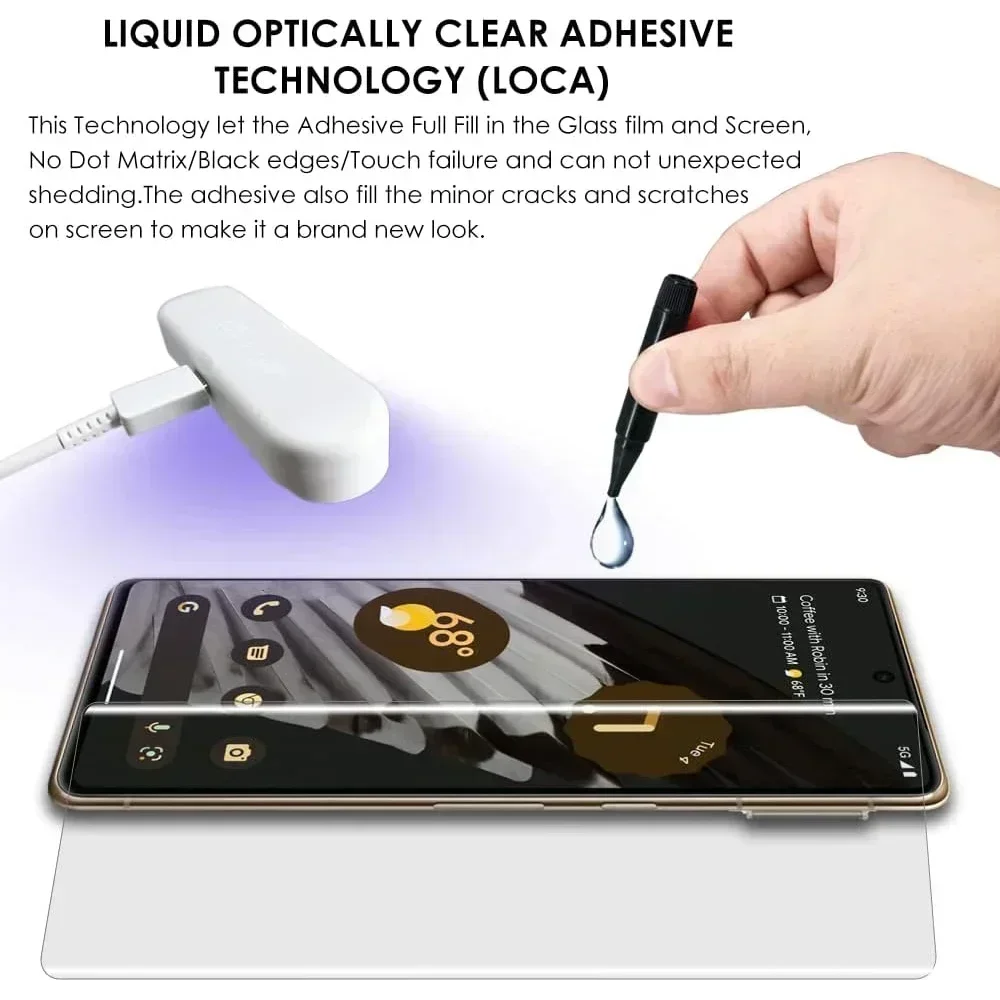 1-3PCS UV Tempered Glass For Google 8 7 6 Pro Full Cover Glue Curing For Pixel 8Pro Screen Protector