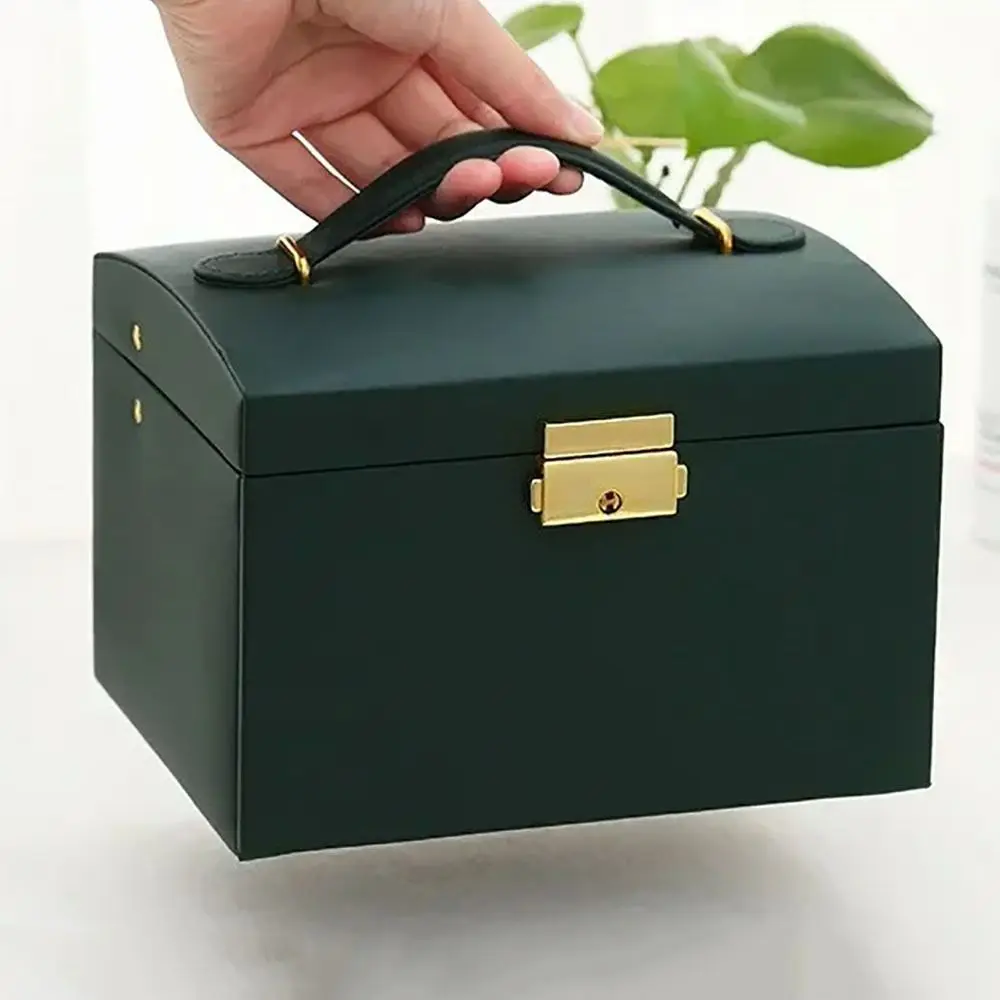 Caixa de jóias de couro grande capacidade multi-camada organizador de jóias estilo gaveta com bloqueio brincos pulseiras expositor mulher