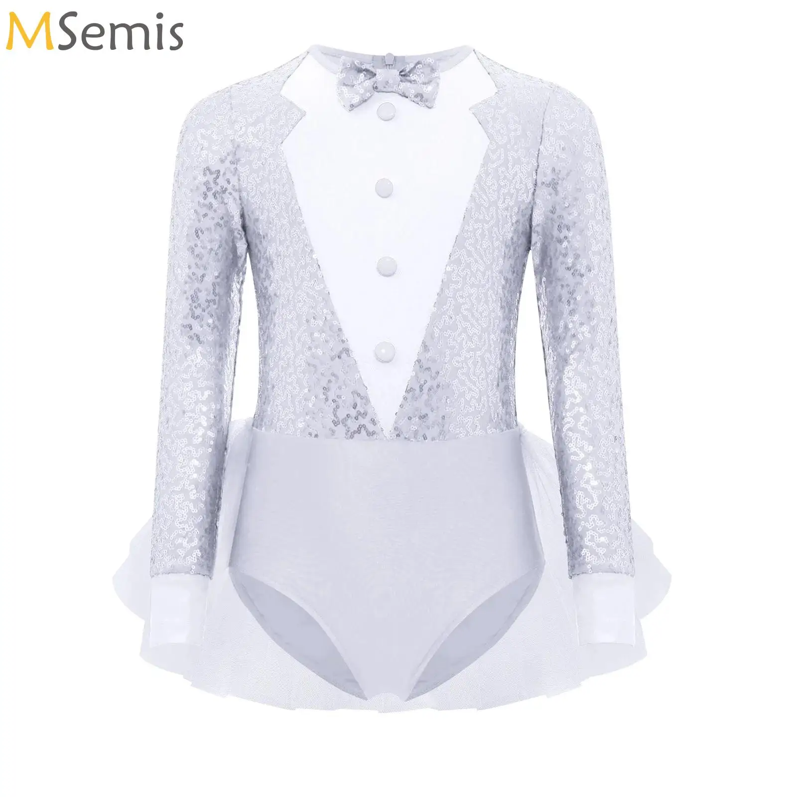 

Kids Girls Sequins Ballet Dance Dress Shiny Modern Latin Jazz Dance Stage Performance Tulle Skirted Leotard Costume Dancewear