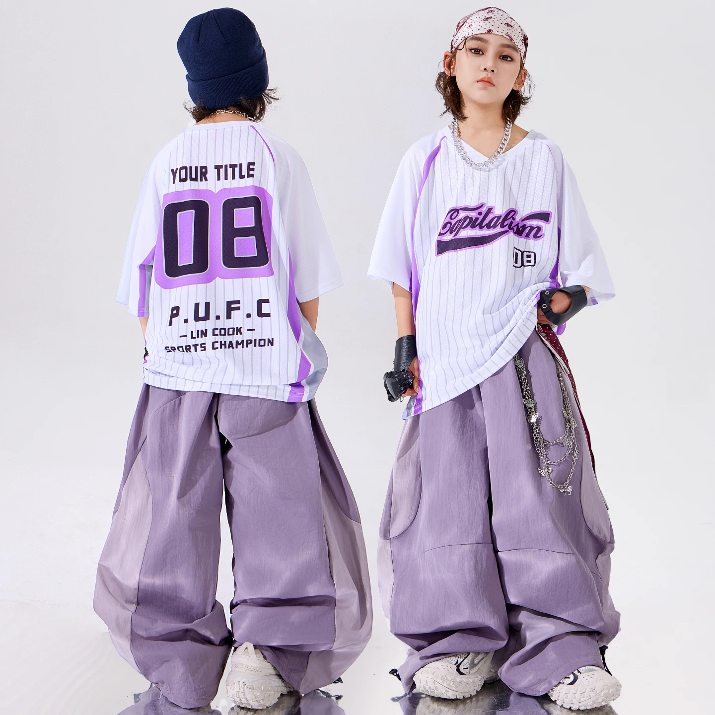 Hip Hop Outfit Tshirt Boys Graffiti Joggers Denim Pants Girls Street Dancewear K-pop Children Streetwear Kids Jazz Clothes Sets view 4