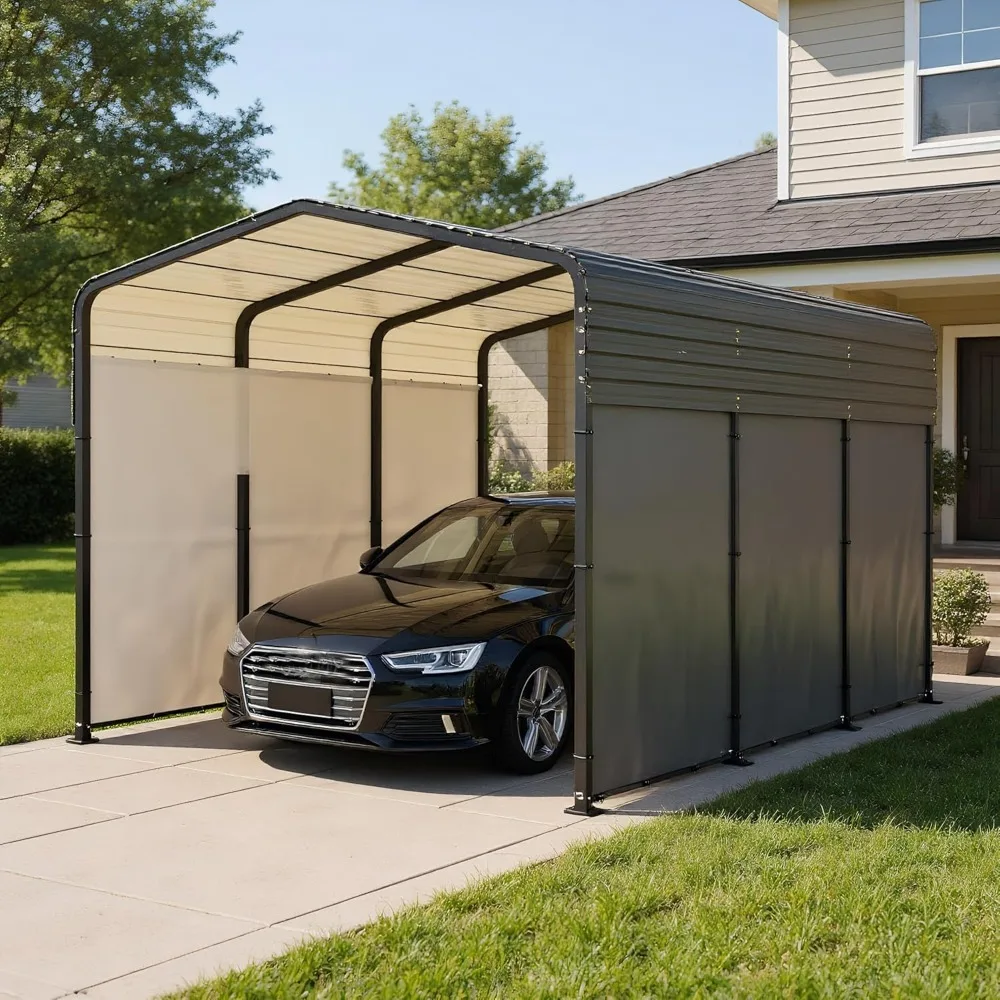 

Oversized 10x15FT Metal Carport, Heavy-Dutywith Removable Side Walls, Outdoor Galvanized All-Weather Steel Shelter, Carports