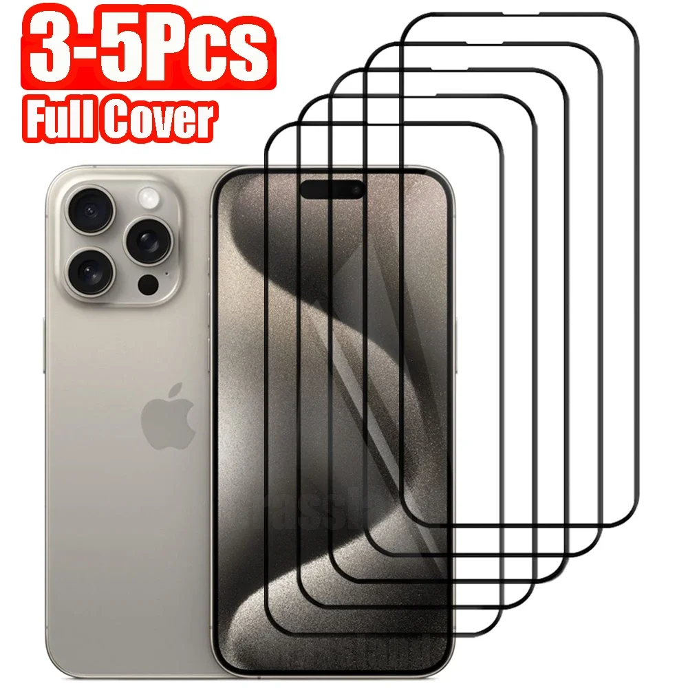 

3-5Pcs Full Cover Screen Protector For iPhone 15 14 13 12 11 Pro Max Protective Glass For iPhone X XR XS Max Tempered Glass Film