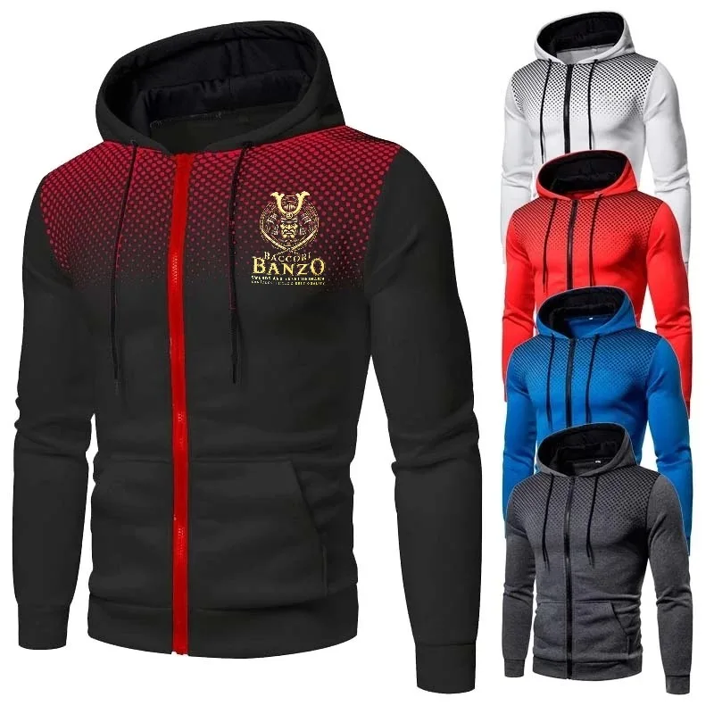 

Men's Jacket Set Black Red Blue Gray White Printed Banzo Logo Hoodie Zipper Sweatshirt for Casual Outdoor Sports Wear