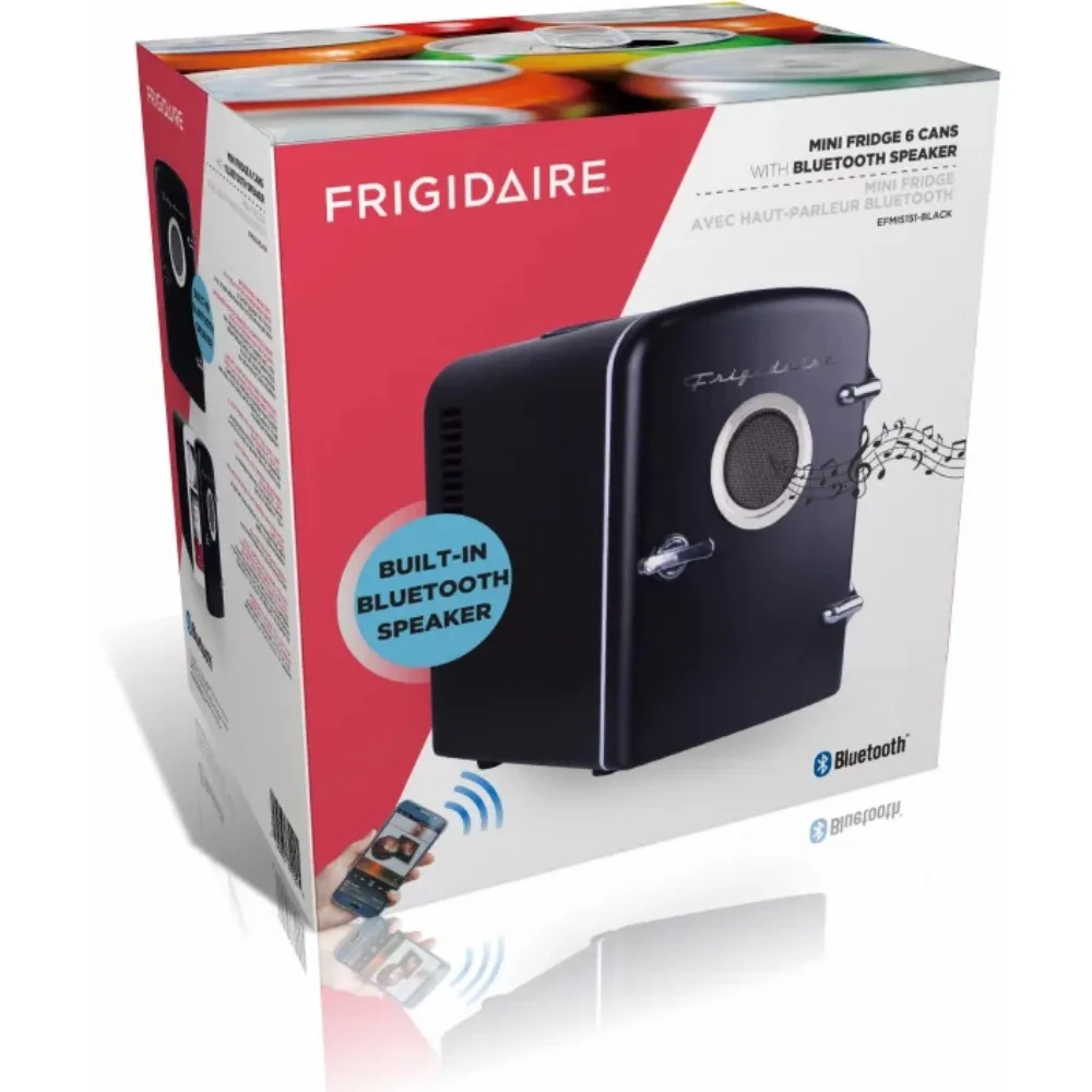 Mini Mini dispositivo di raffreddamento portatile retrò da 6 lattine, altoparlante Bluetooth(R) integrato, capacità 4L, nero, 100% senza Freon ed ecologico