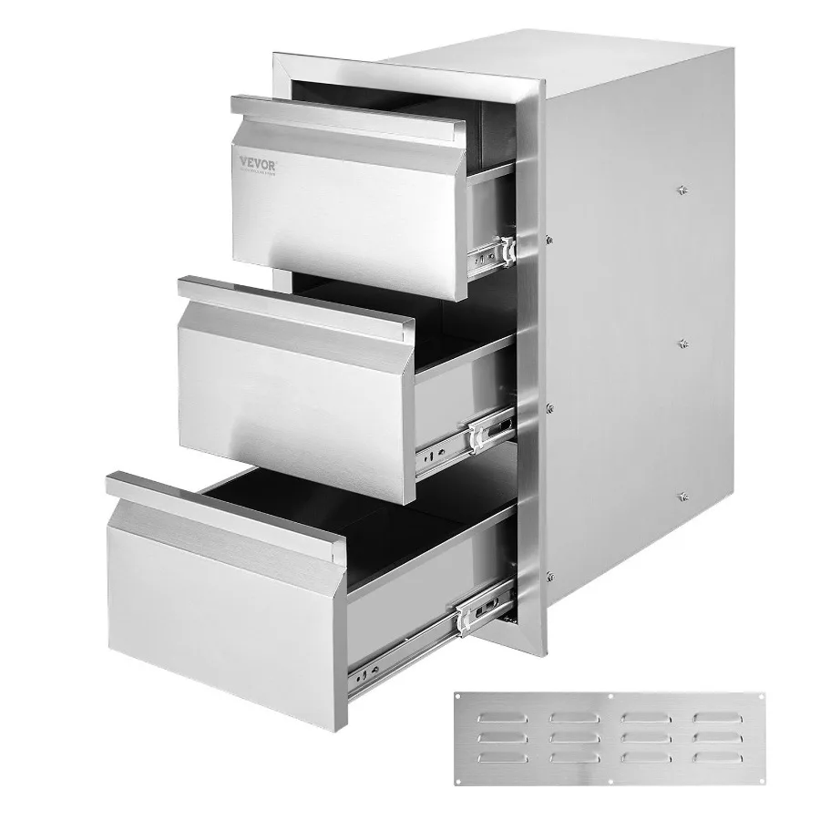 

Outdoor Kitchen Drawers 15 W x 25.4 H x 19 D Box Frame Style Flush Mount BBQ Drawers with Stainless Steel Handle BBQ Island Dr