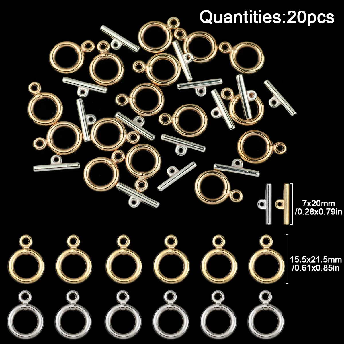 20pcs Double-color Alloy Round Shaped OT Toggle Clasps Connectors DIY For Jewelry Making Handmade Bracelet Necklaces Accessories