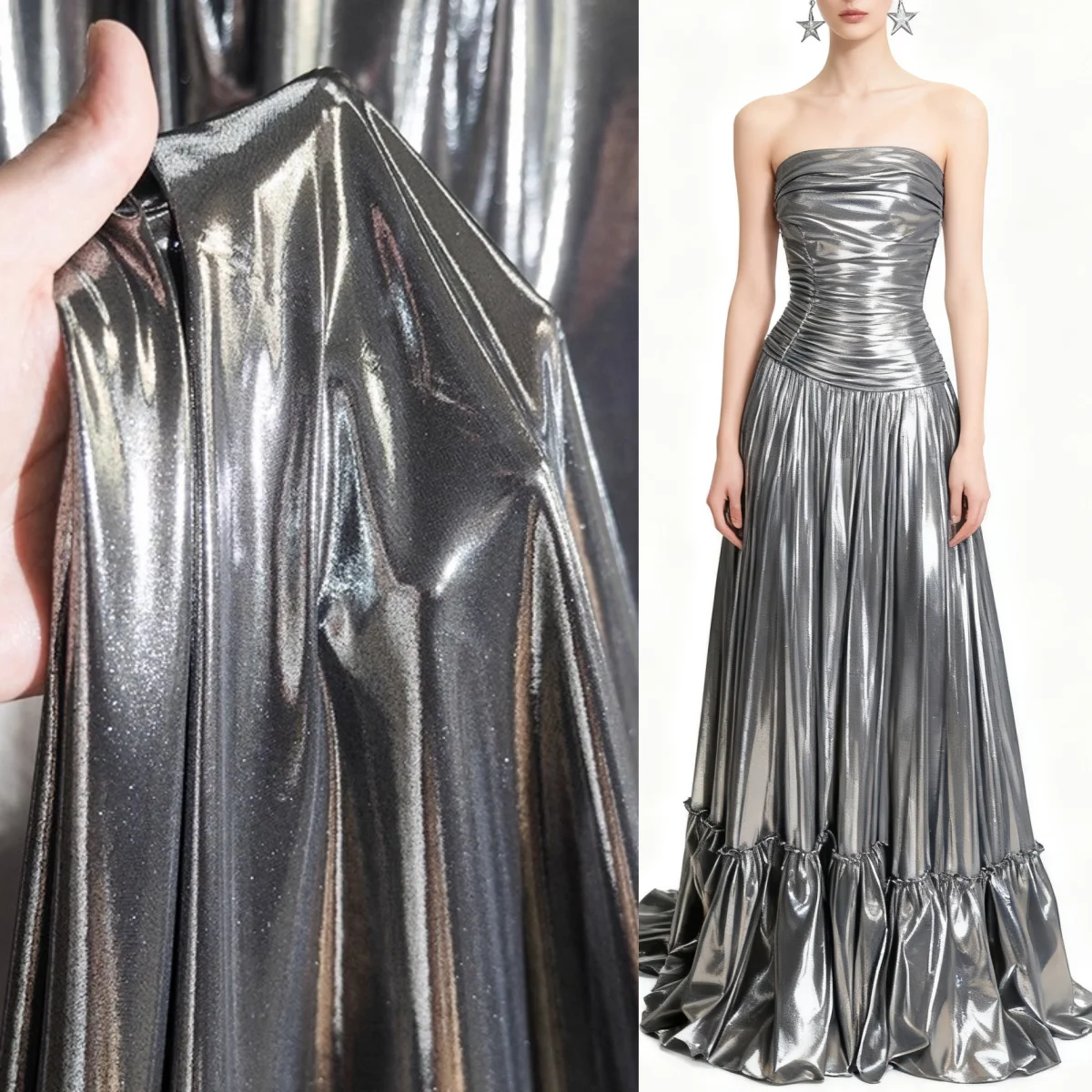 Silver Micro Elastic Metallic Gloss Reflective Fabric Sewing Performance Clothing Evening Dress DIY Wedding Background