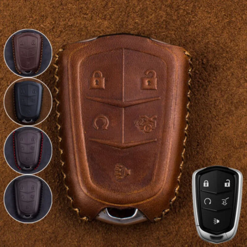 

A+ Genuine Leather Car Key Fob Case Cover For Cadillac CTS ATS XT5 XTS Escalade SRX