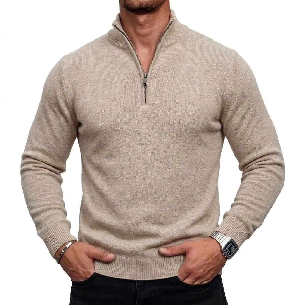 New Mens Zip Knit Jumper Tailored Fit Mock Neck Daily Long Sleeve Knitted Sweater Cozy Top for Winter Knit Apparel Garments