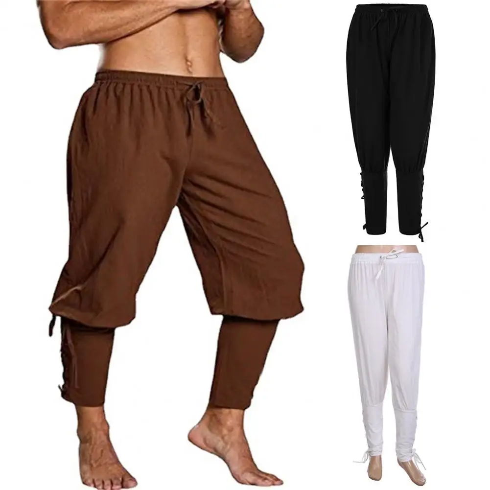 Men Pants Vintage Pirate Pants Men Viking Cosplay Elastic Waist Renaissance Medieval Gothic Cropped Pants Pirate Costume Trouser