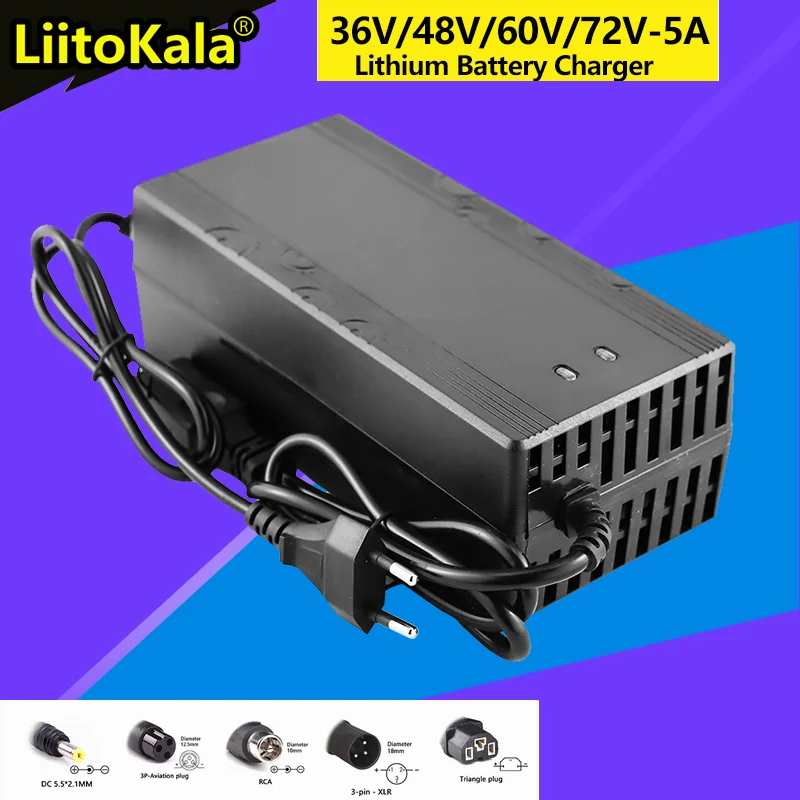 

LiitoKala 36V 48V 60V 72V 5A Charger 10S 13S 16S 20S Li-ion Battery Pack 42V 54.6V 67.2V 84V 5A Intelligent Fast Charging