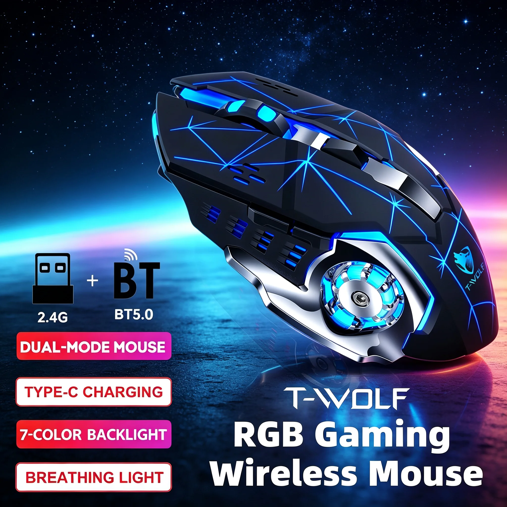 Tech Accessories For Work - ماوس ألعاب لاسلكي RGB - ماوس
