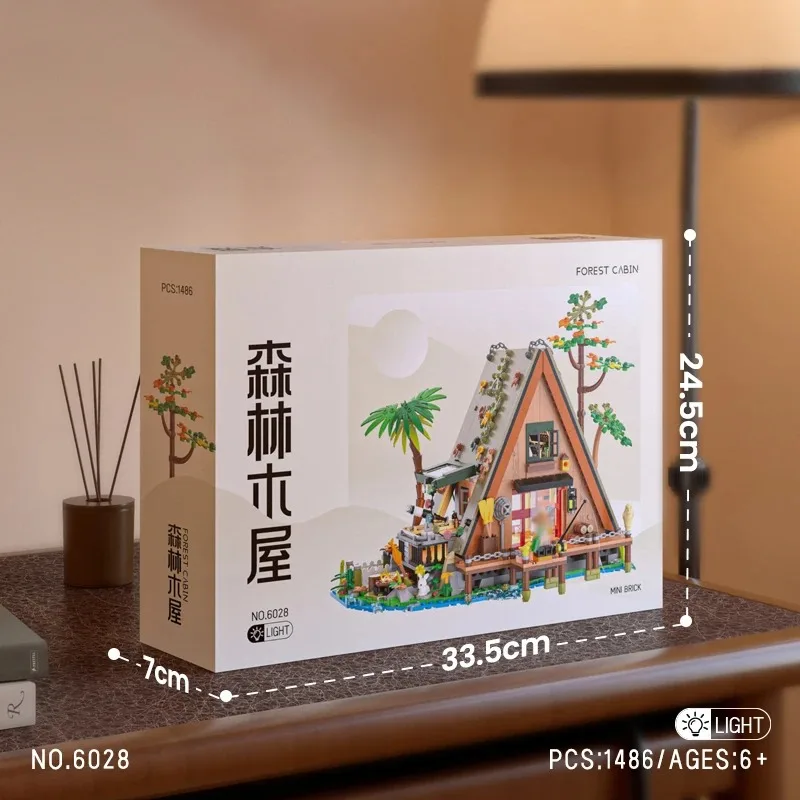 20251486 Uds/1108 Uds. Bloques de construcción de casa forestal con luz LED, juego de ladrillos de exhibición de cabina de árbol para amantes de la naturaleza, adultos y niños