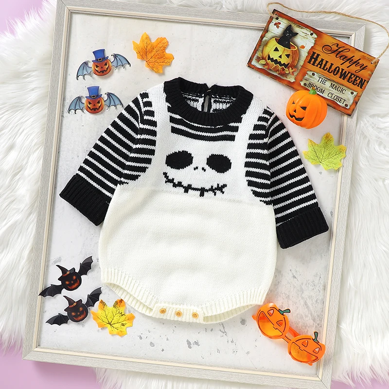 Toddler Baby Boys Girls Sweaters Clothes Winter Black White Skeleton Knitted Newborn Netural Halloween Bodysuits Infant Costumes