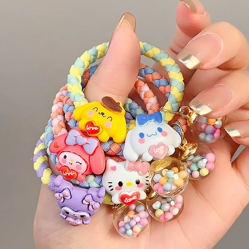 5PCS Cartoon Hair Accessory Sanrio Cinnamoroll Hellokitty Hair Ties Kawaii for Girls Hair Style Decorate Hand Wrist Accessories