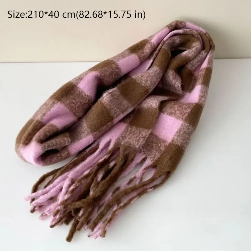 Retro Warm Winter Cashmere Scarf Stripe Pattern Soft Long Tassel Scarves Mohair Plaid Thickened Shawl Wrap Girls