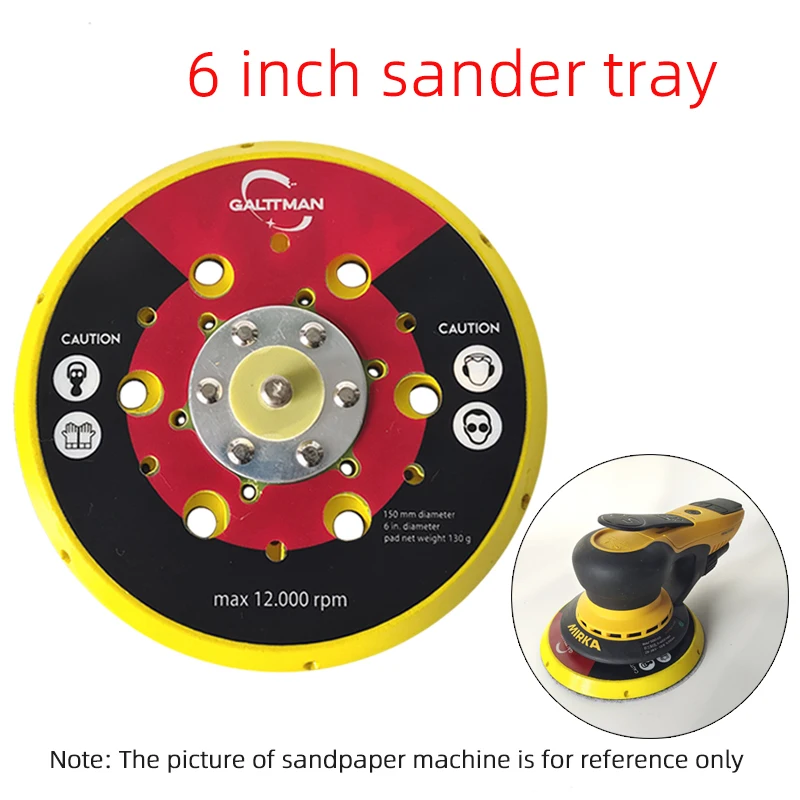 Adecuado para máquina de papel de lija eléctrica MIRKA de 6 pulgadas, Base de bandeja neumática, amoladora de 150MM, gancho de púas, almohadilla de disco adhesivo