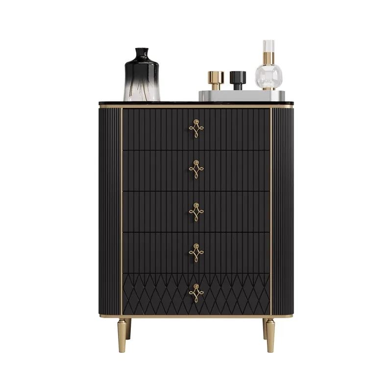 

Italian light luxury chest of drawers bedroom simple modern storage drawer cabinet living room wall marble black side cabinet