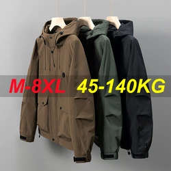 Men Jacket Hooded Big Pocket Windbreaker Trench Coats Oversize 6XL 7XL 8XL Plus Size Waterproof Camping Loose Thin Softshell