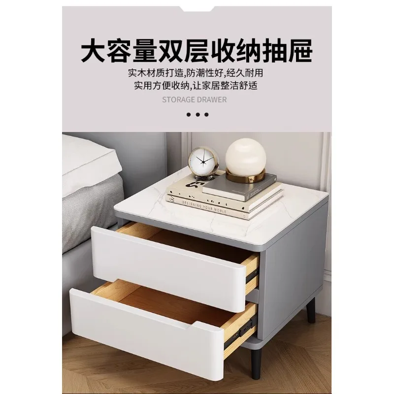 All solid wood bedside table simple modern paint bedroom household small storage bedside cabinet damping advanced sense light lu