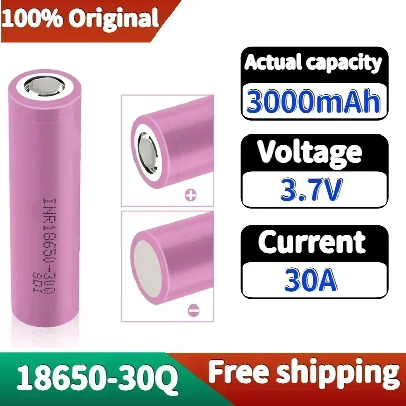 

100% Original INR 18650 battery 3.7V 3000mAh INR18650 30Q li-ion Rechargeable Batteries Hight Power Discharge 20A Larger Current