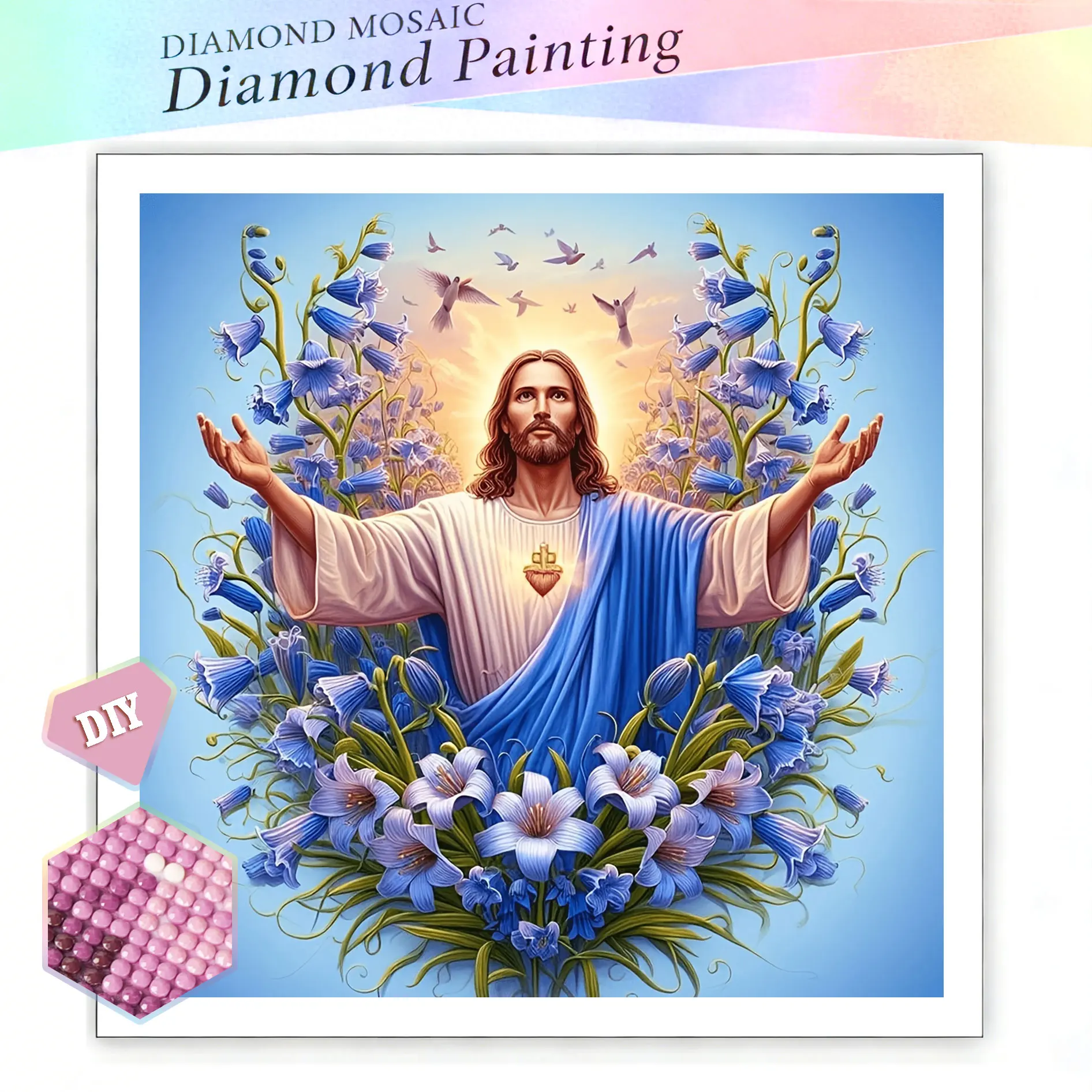 Nouveautés EverShine 2026 : Kit Complet de Peinture Diamant Jésus aux Lys, Mosaïque Diamant Portrait Religieux, Décoration Maison