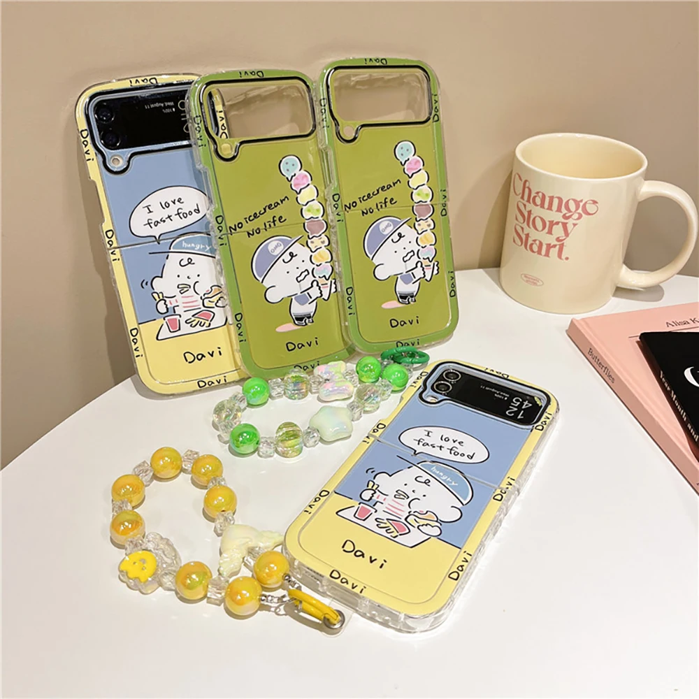 Cartoon Cute Davies Boy with Bracelet Phone Case for Samsung Galaxy Z Flip 3 4 Z Flip 5 6 5G PC Hard Anti-drop Back Cover Funda