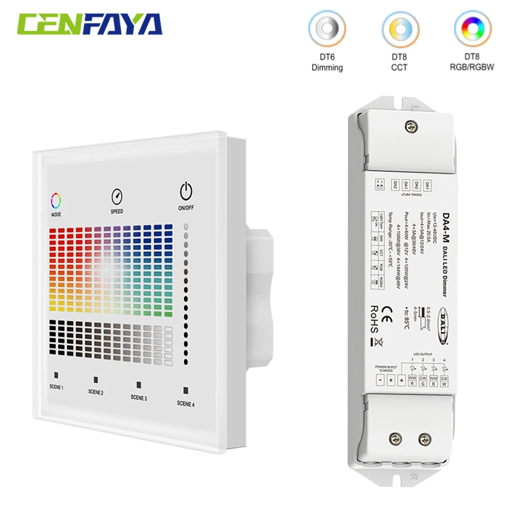 DALI LED Dimmer KIT DC 12V 24V LED Controller DT6 DT8 PWM Digital Dimming DALI Touch Panel Master For DIM CCT RGB RGBW LED Strip