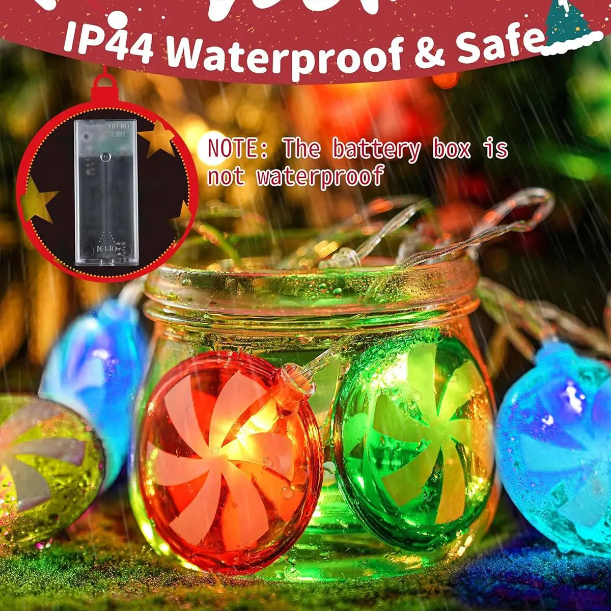 1pc Christmas Round Candy Garland Light 10/20LED Christmas Lollipop LED Lights For Indoor Outdoor Home Bedroom Patio Xmas Decor