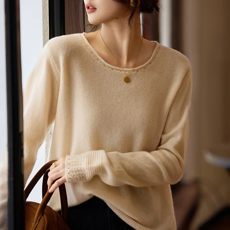 

Basic 100% Merino Wool New Lazy Style O-Neck Sweater Pullover Cashmere Solid Color Soft Long Sleeves Soft Fashion Clothing Top