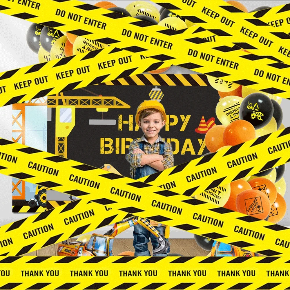 Construction Theme Party Self-standing 4d Excavator Aluminum Foil Balloon Warning Tape Diy Sticker Boy Birthday Party Supplies