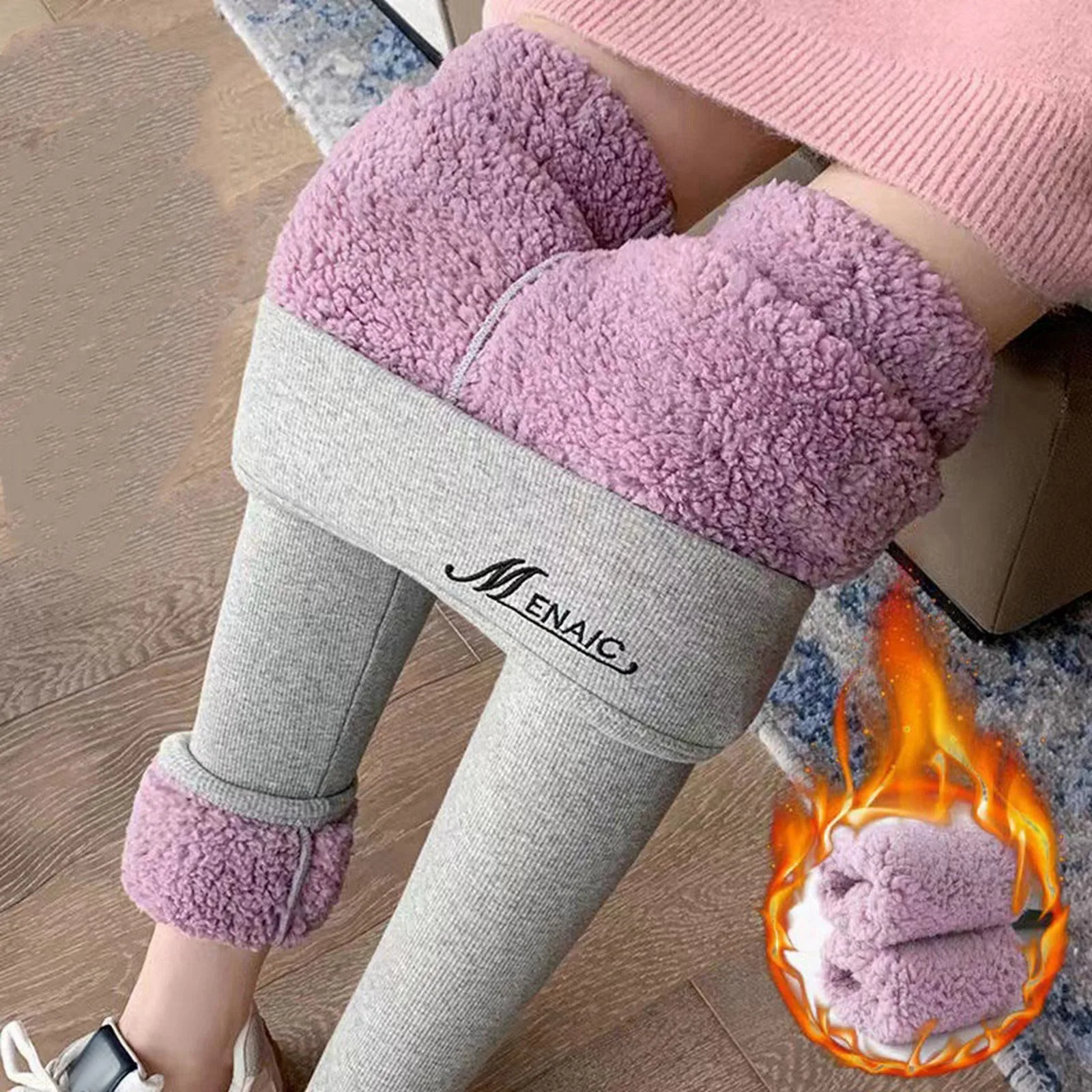 Women Winter Leggings Thicken Lambwool Leggings Woman Warm Fleece Lined Thermal Ankle-Length Pants Hight Waist Elastic Legging