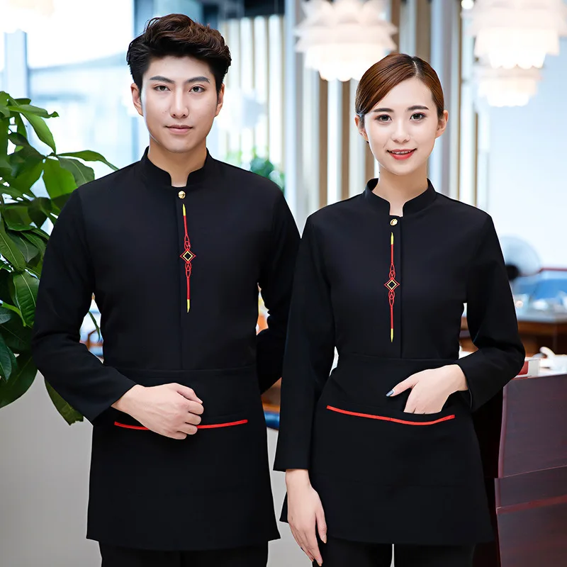 โรงแรมชุดทํางานฤดูใบไม้ร่วงฤดูหนาวผู้หญิงหม้อร้อนร้านอาหารบาร์บีคิวร้านอาหาร Tea House สไตล์จีน Waiter แขนยาว Unisex