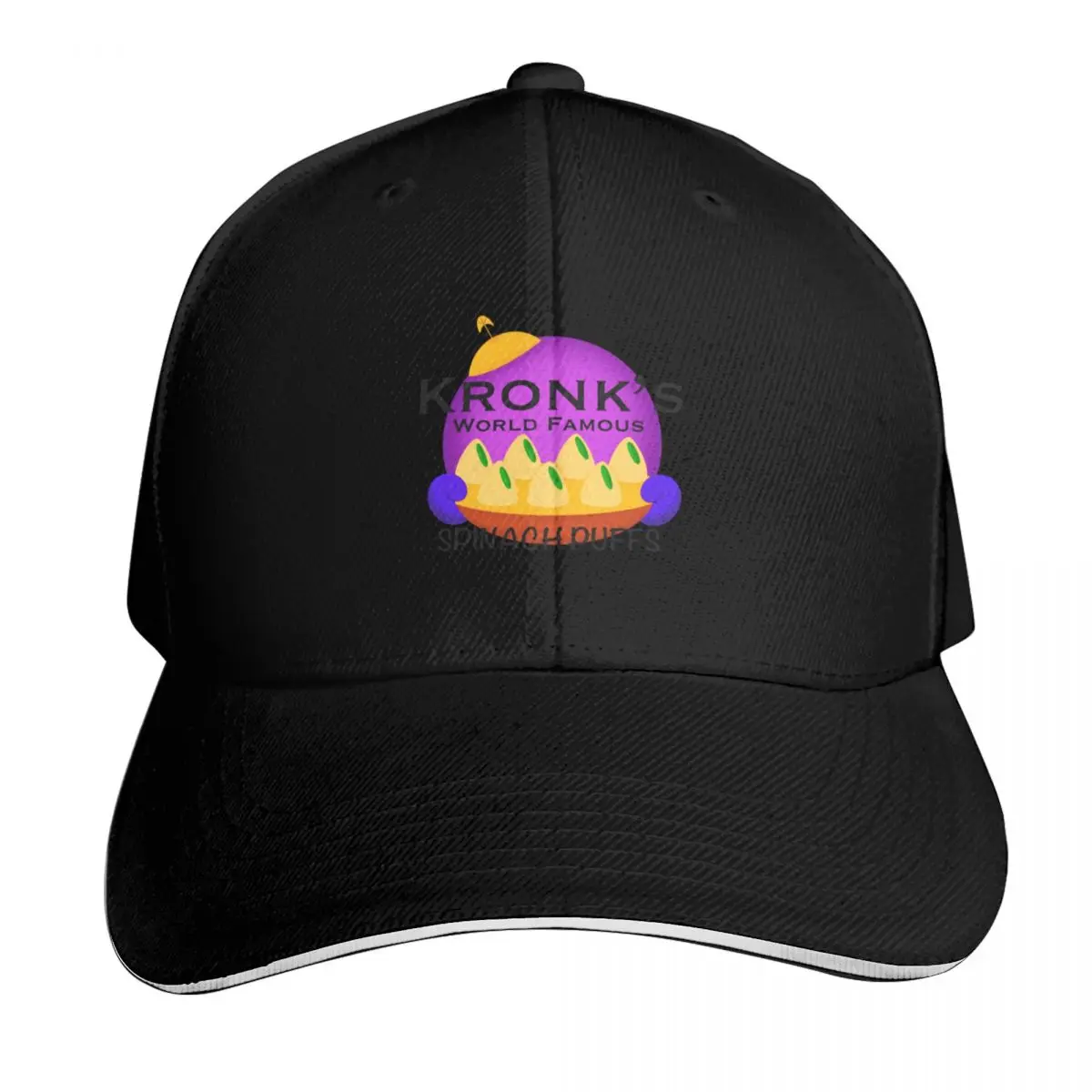 Kronk’s World Famous Spinach Puffs (Style 2) Baseball Cap Quick Dry Performance Cotton Twill Breathable Contrast Two Tone Brim